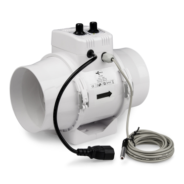 Ventilution Mixed In-Line, 220/280 m³/h, für 125 mm Rohr, mit eingebautem Regler + Thermostat, IEC Connector