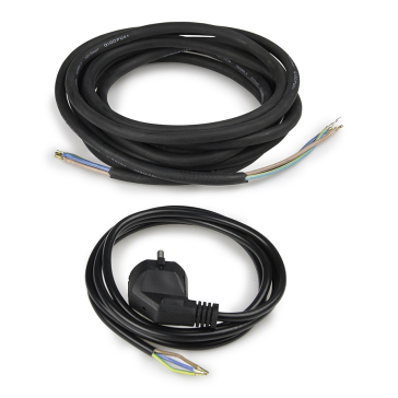 Jeu de câbles : fiche Schuko, câble flexible hydrofuge de 1,5 m et 4 m, isolé par des douilles d'extrémité