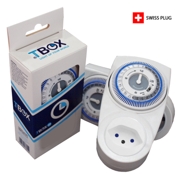 Tempo Box TBOX 1M, minuterie mécanique - fiche CH, 230 V, puissance max. 3500 W, IP20